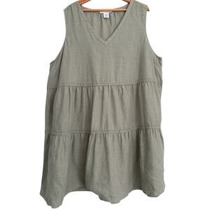 LUCKY BRAND Linen Tiered Sleeveless Mini Tunic Dress Sage Green Crochet Boho 2X